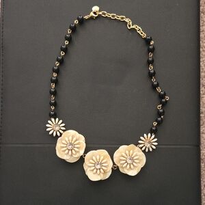 Talbots Cream Floral Statement Necklace with Black Beaded Chain